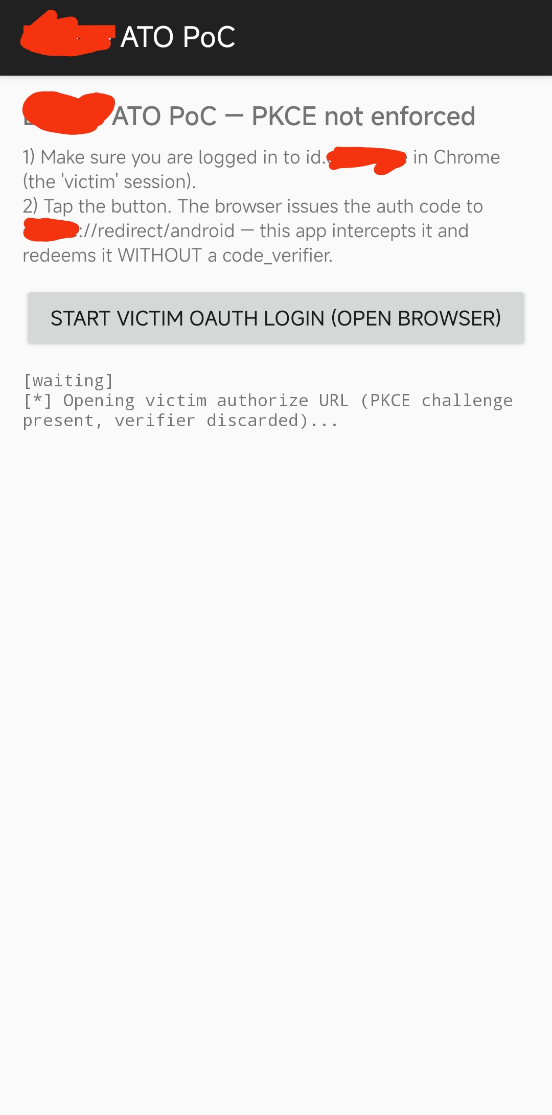 Diagram of the attack flow from malicious app to account takeover